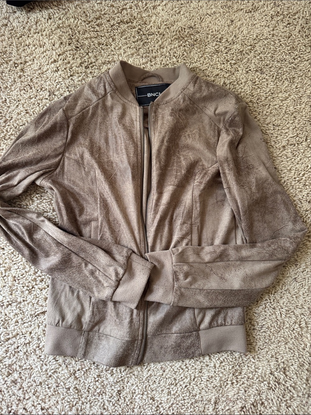 BNCI Taupe Suede-Effect Bomber Jacket - Neutral Taupe